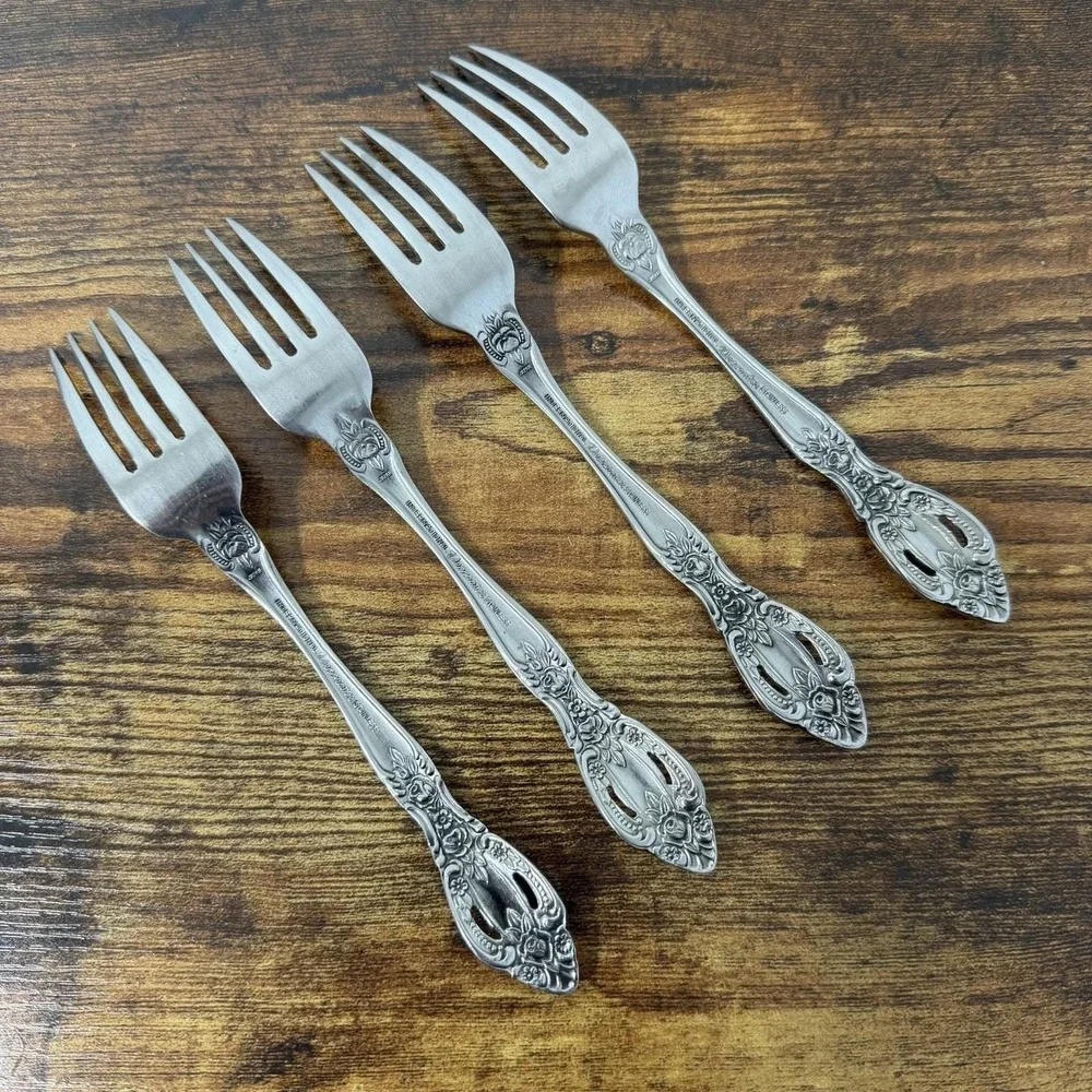 International Decorator EMBASSY Dinner Forks 4pcs Stainless Japan Floral Pierced
